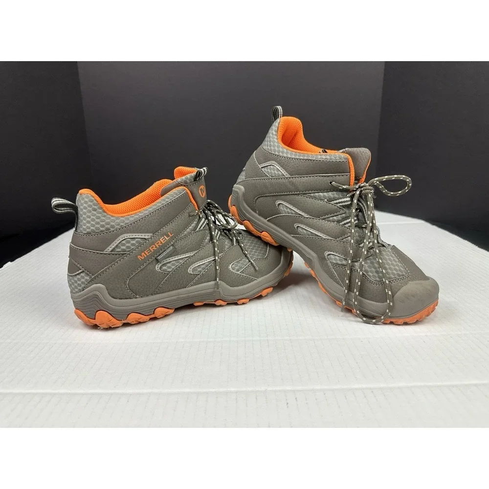 Merrell Chameleon 7 Waterproof Mid Hiking Boots Gray Orange Kids Boys Size 4.5M